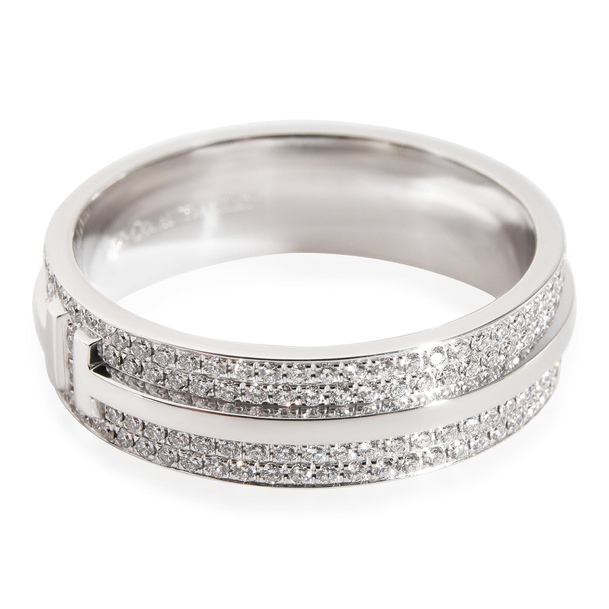T Wide Pave Diamond Ring in 18K White Gold  0.63 Ctw