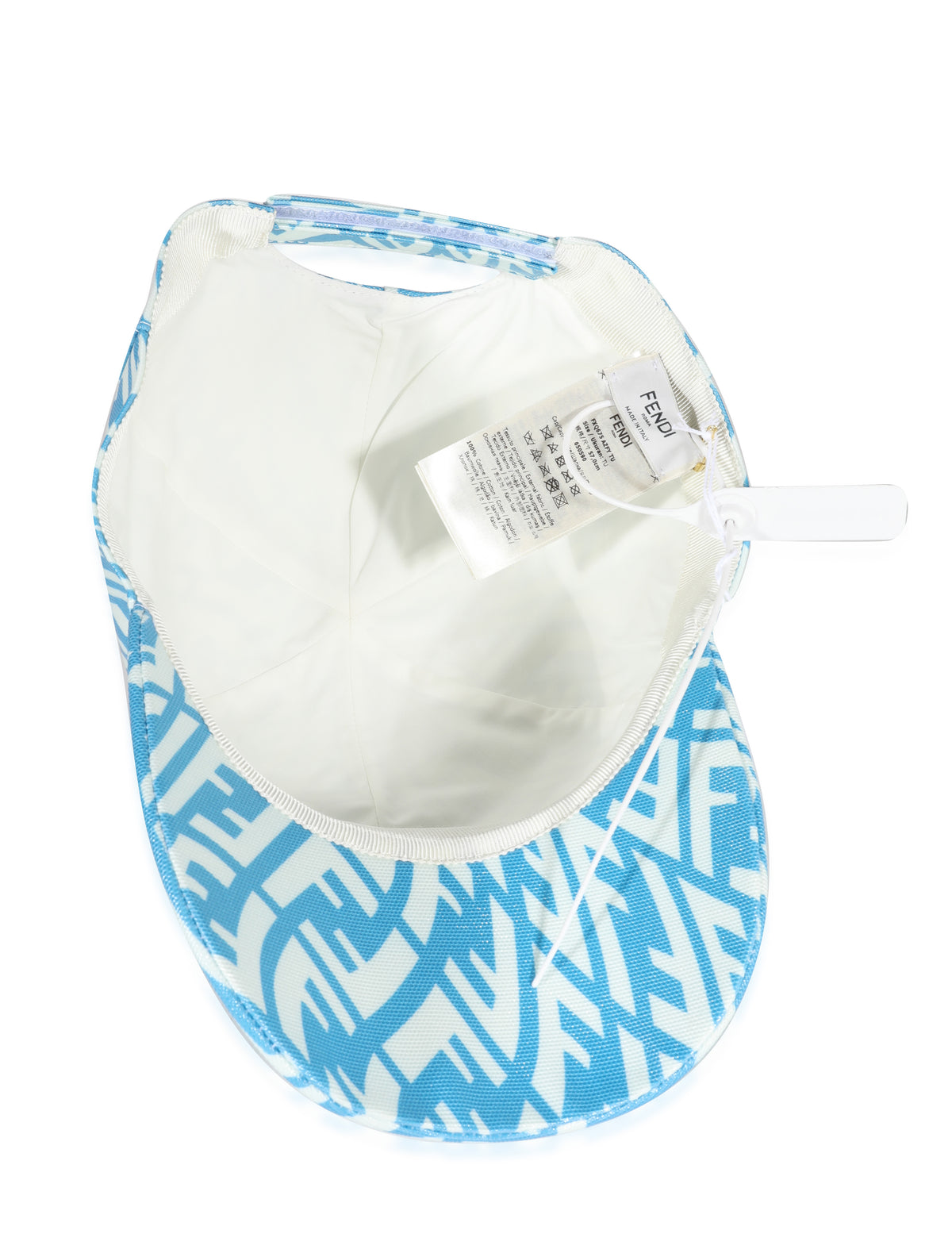 Fendi Cyber Blue & White FF Vertigo Print Coated Canvas Baseball Cap stamp