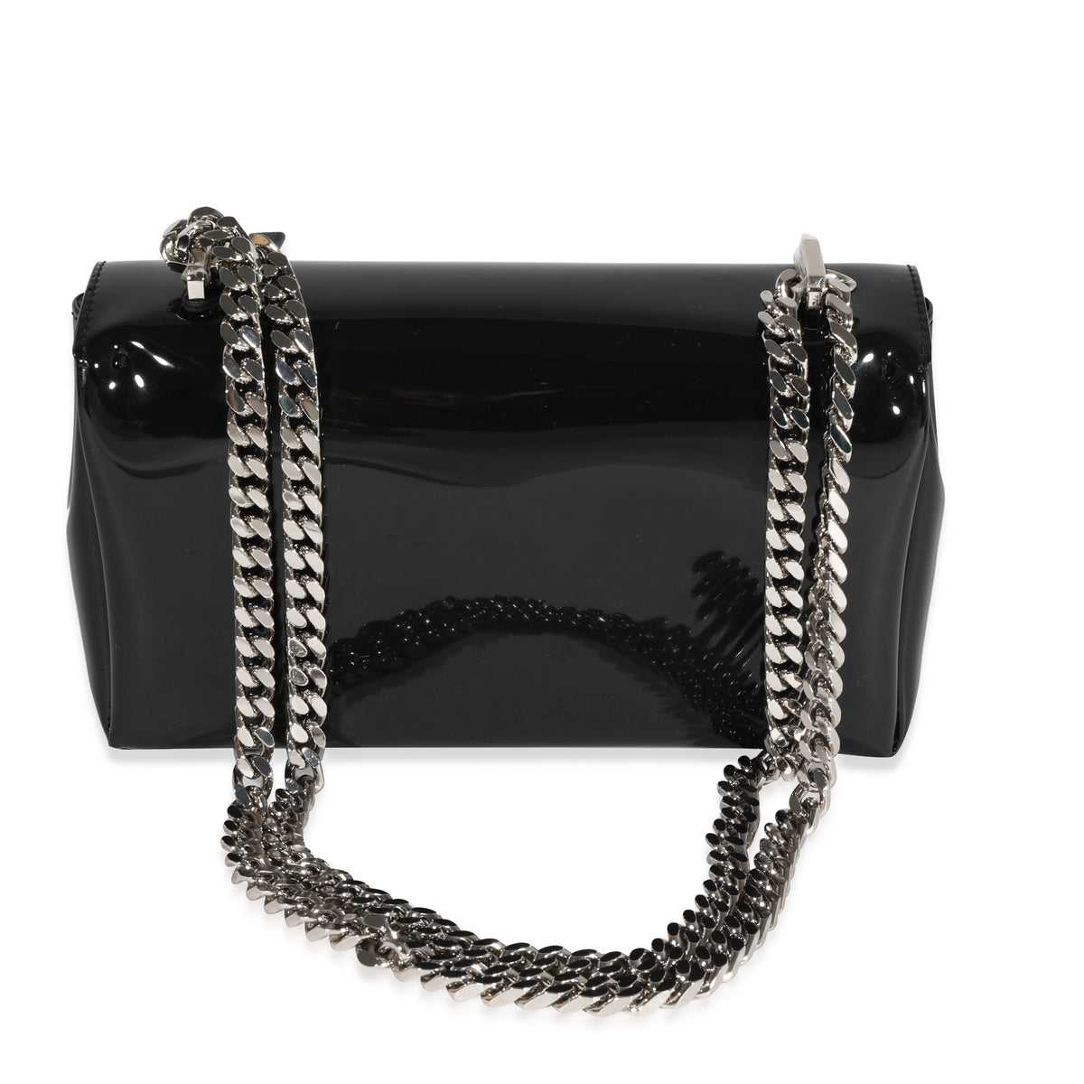 Black Patent Leather Tape Print Small Lola Bag