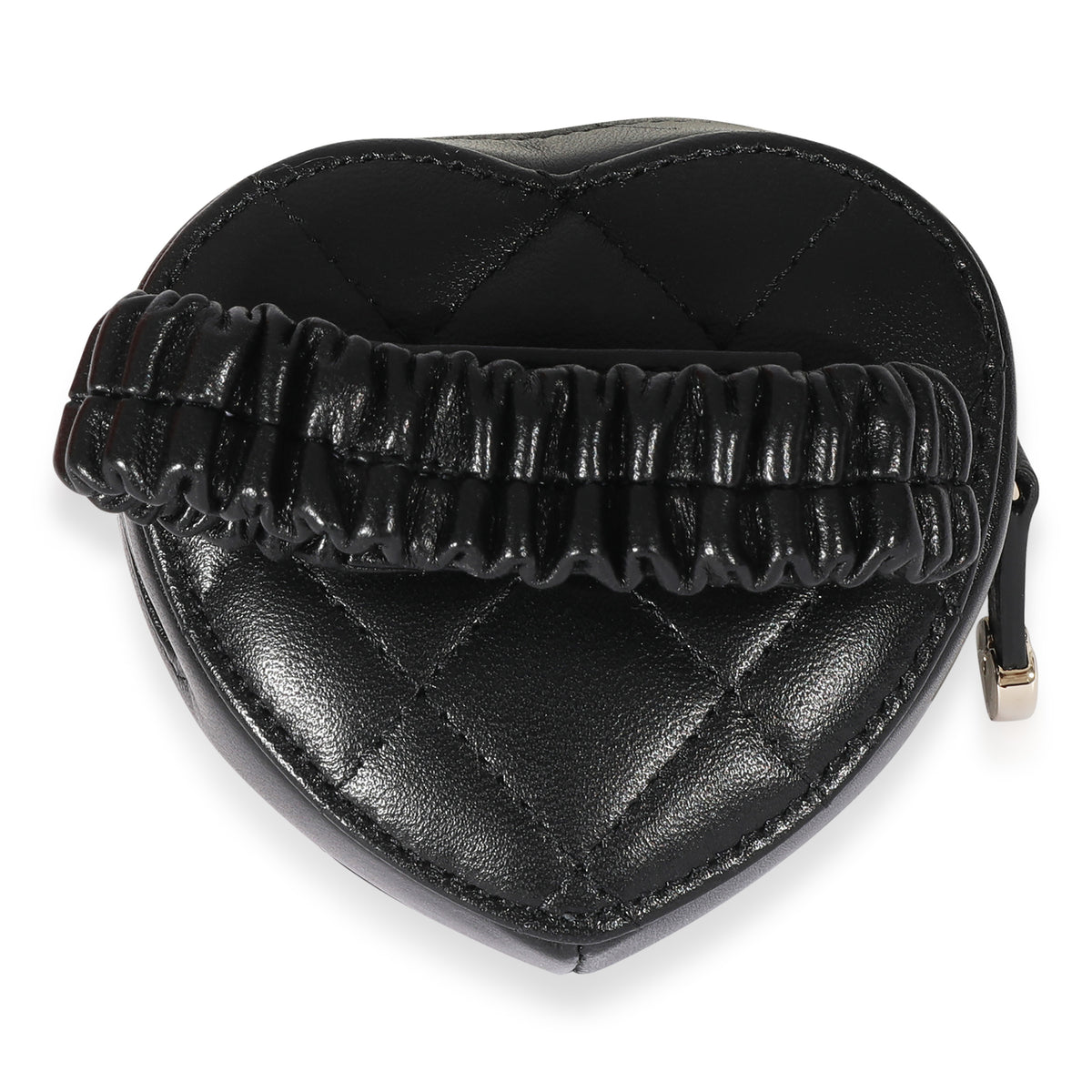 Chanel Black Quilted Lambskin Heart Zipped Arm Coin Purse