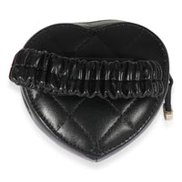 Black Quilted Lambskin Heart Zipped Arm Coin Purse