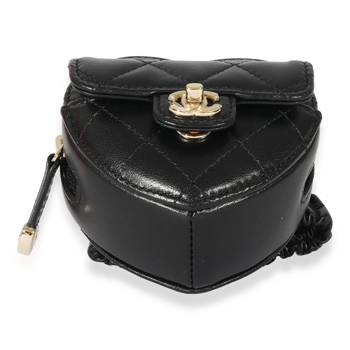 Chanel Black Quilted Lambskin Heart Zipped Arm Coin Purse