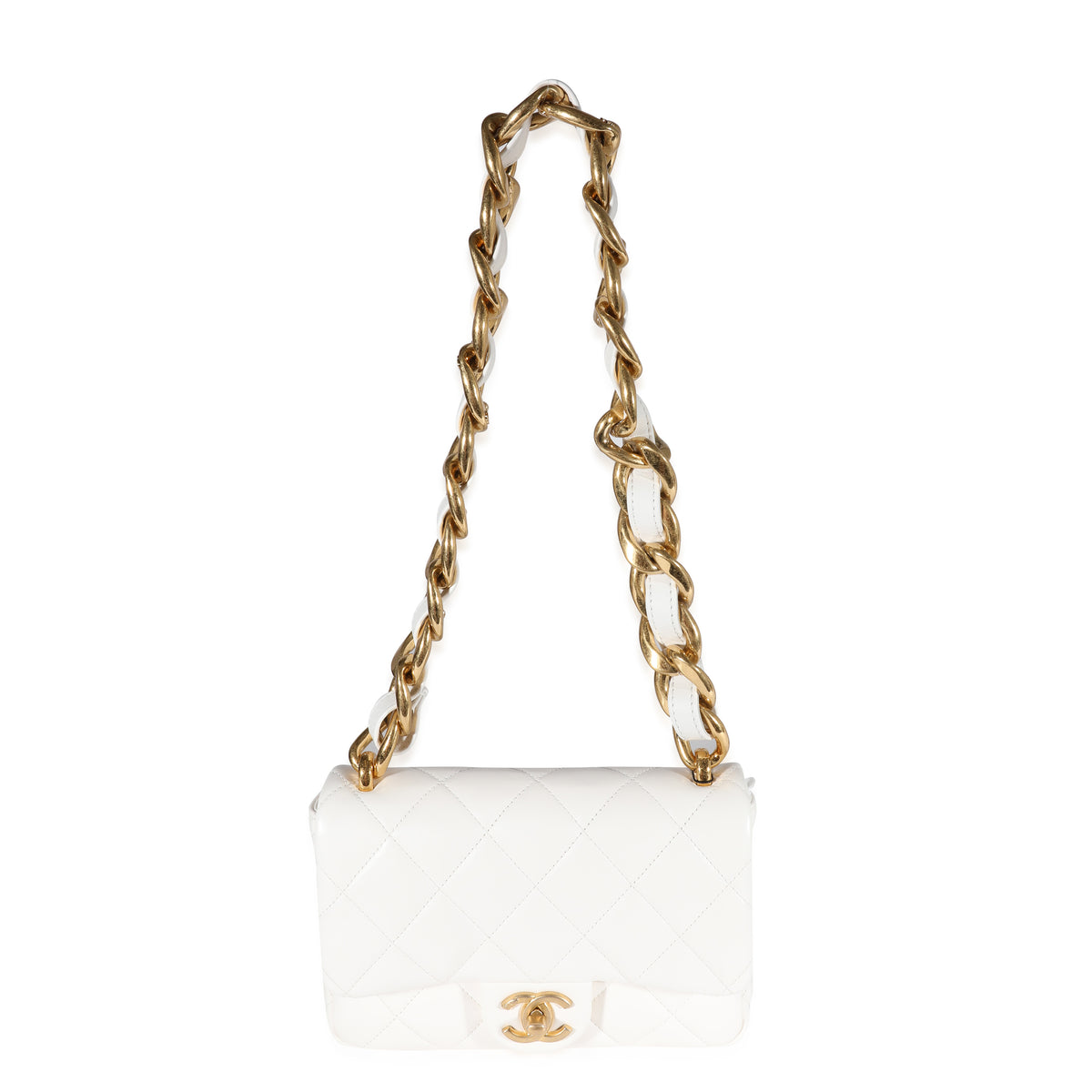 Chanel White Quilted Lambskin Small Funky Town Flap Bag Handbag bv