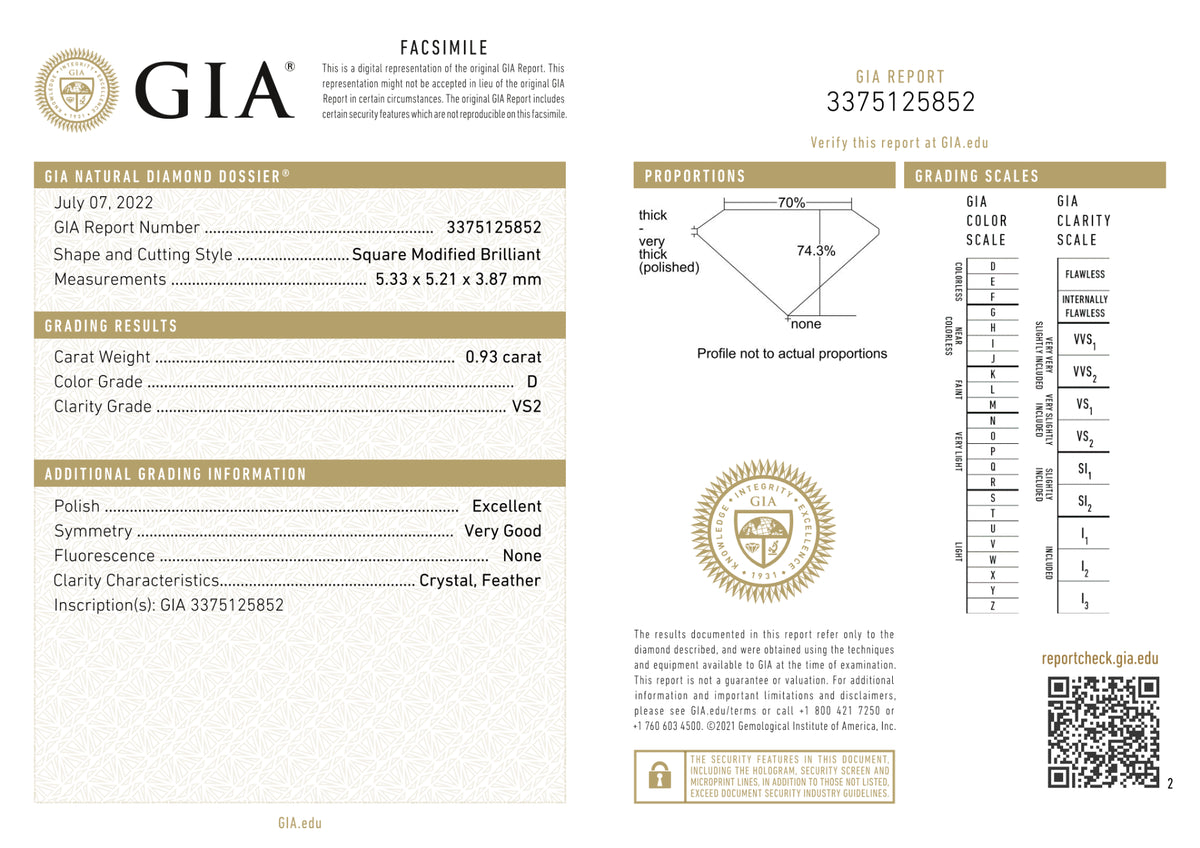 GIA Certified 0.93 Ct Princess cut D VS2 Loose Diamond