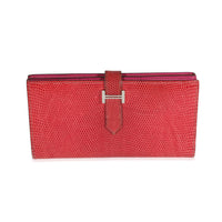 Hermès Fuchsia Lizard Classic Bearn Wallet PHW Handbag fv