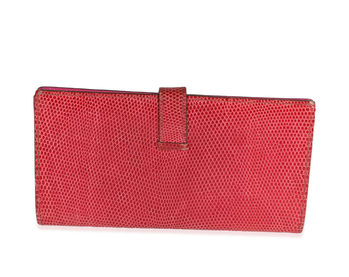 Hermès Fuchsia Lizard Classic Bearn Wallet PHW Handbag pv