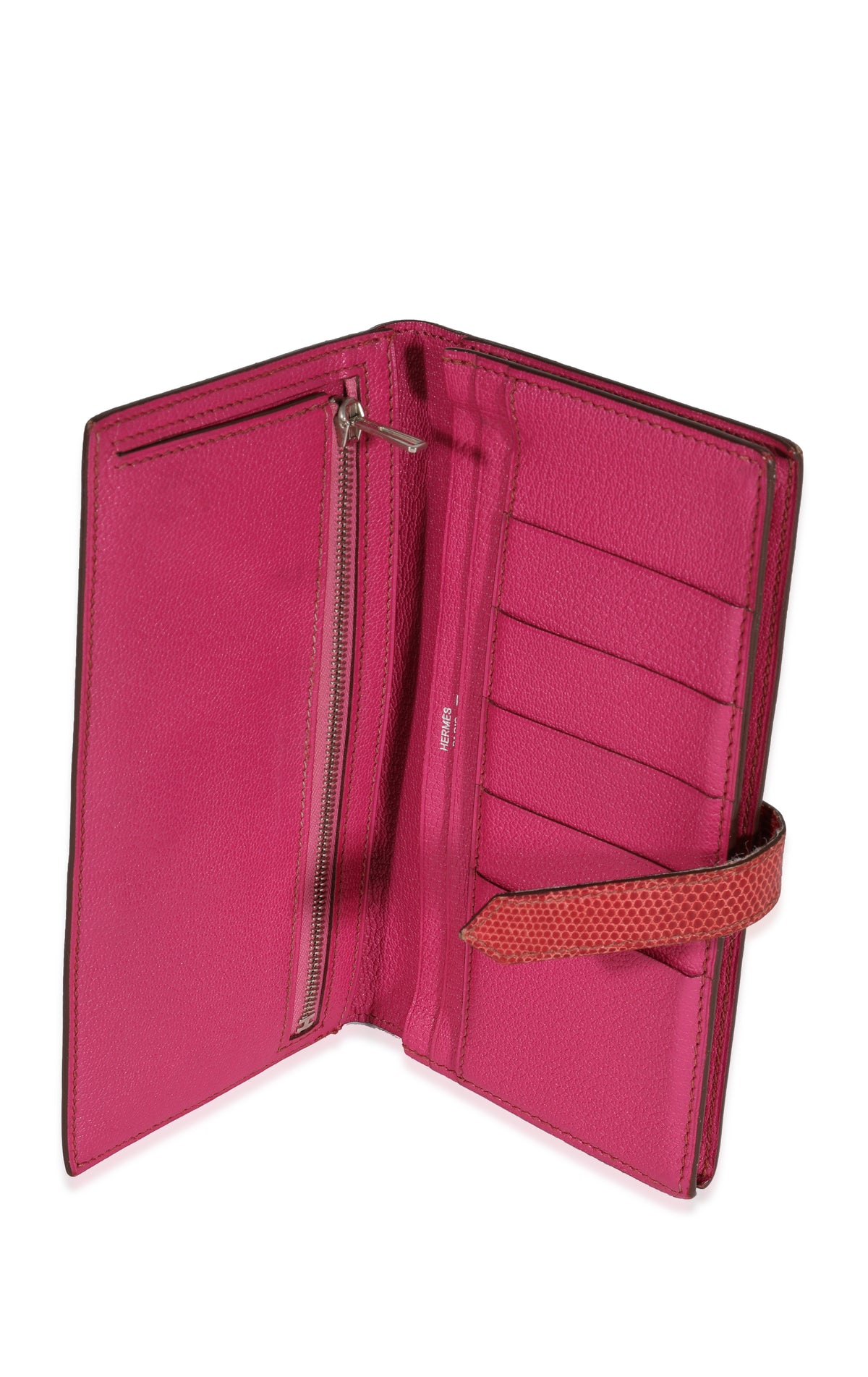 Hermès Fuchsia Lizard Classic Bearn Wallet PHW Handbag stamp