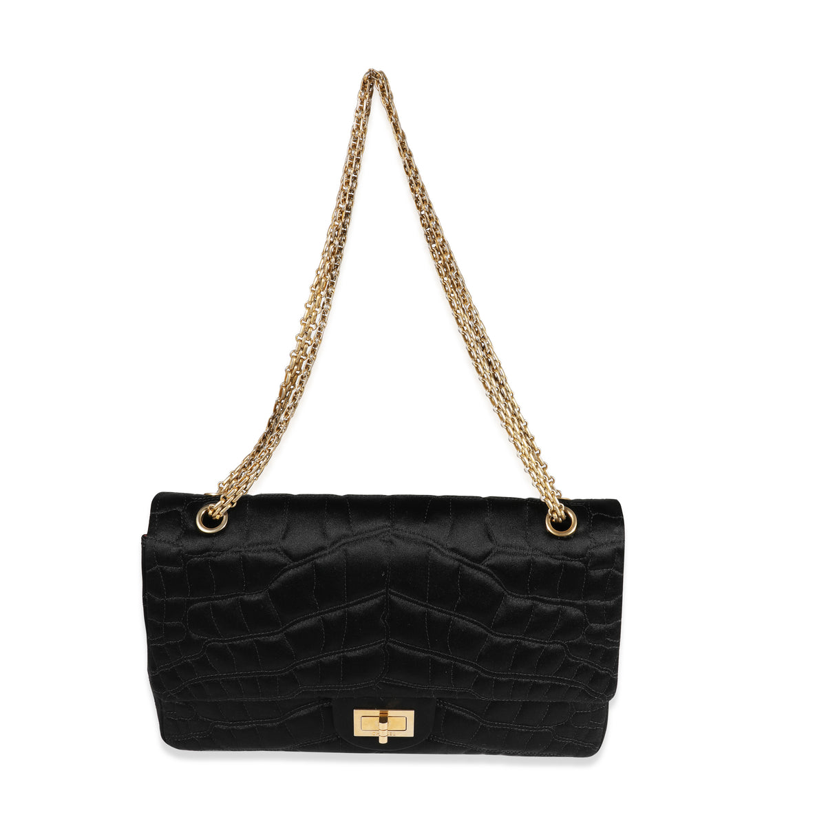 Black Crocodile Stitch Satin Reissue 2.55 227 Double Flap Bag