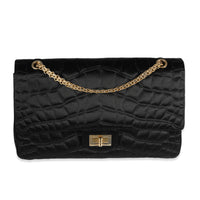 Black Crocodile Stitch Satin Reissue 2.55 227 Double Flap Bag