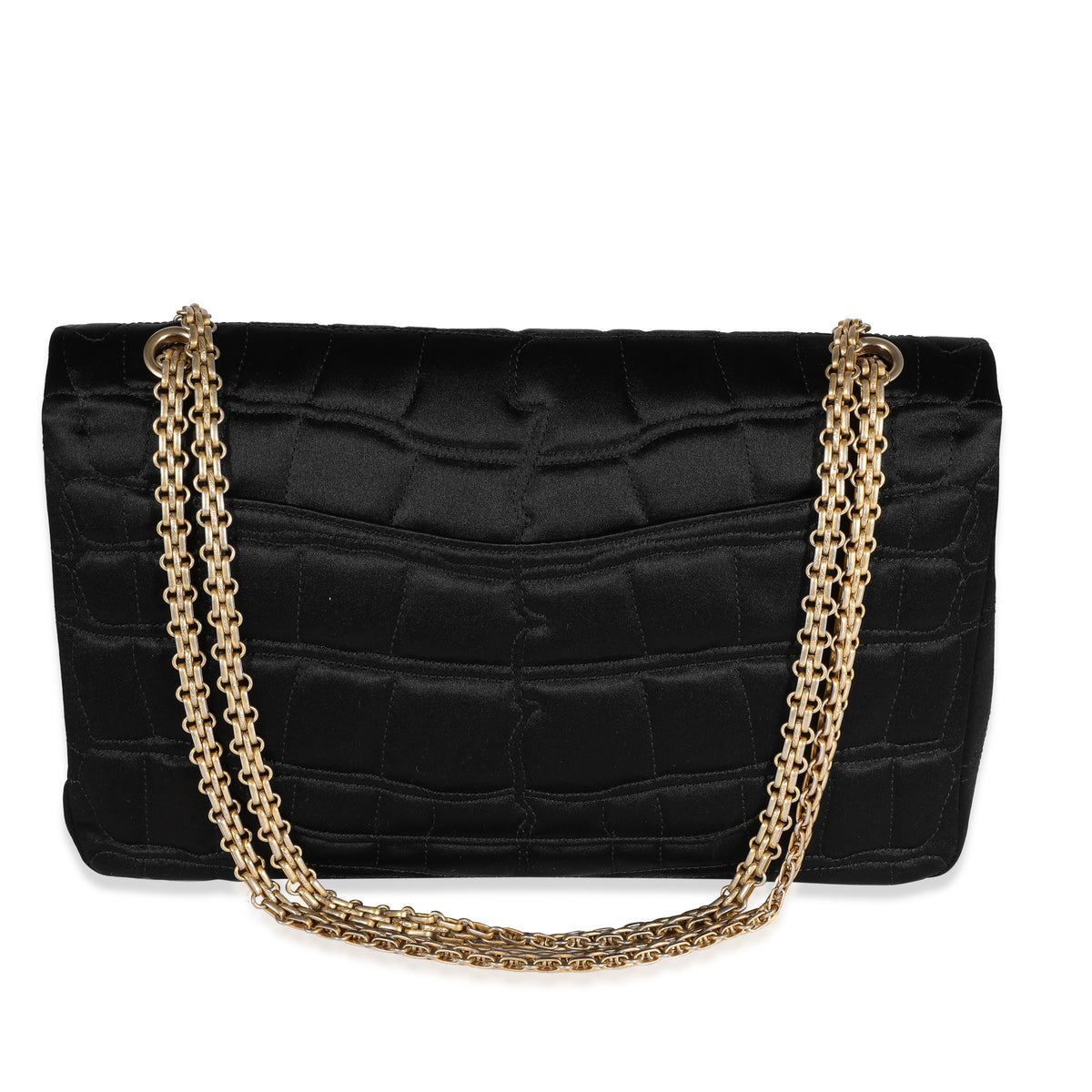 Black Crocodile Stitch Satin Reissue 2.55 227 Double Flap Bag