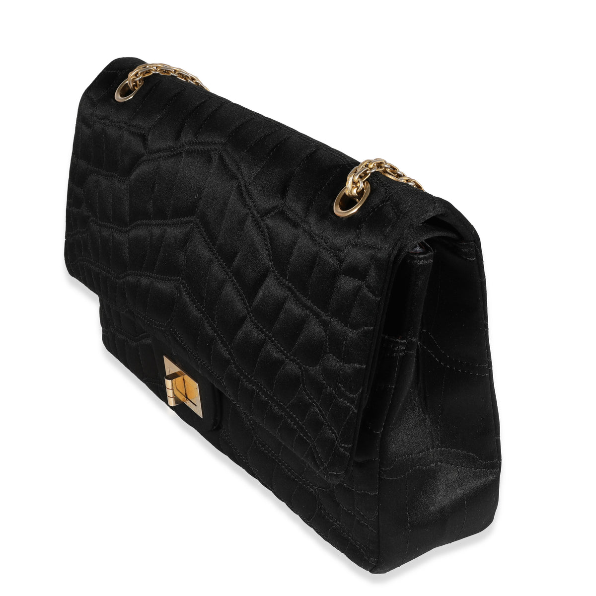 Black Crocodile Stitch Satin Reissue 2.55 227 Double Flap Bag