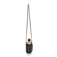 Gold Metal Water Bottle & Black Quilted Lambskin Holder