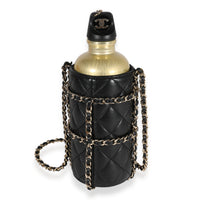 Gold Metal Water Bottle & Black Quilted Lambskin Holder