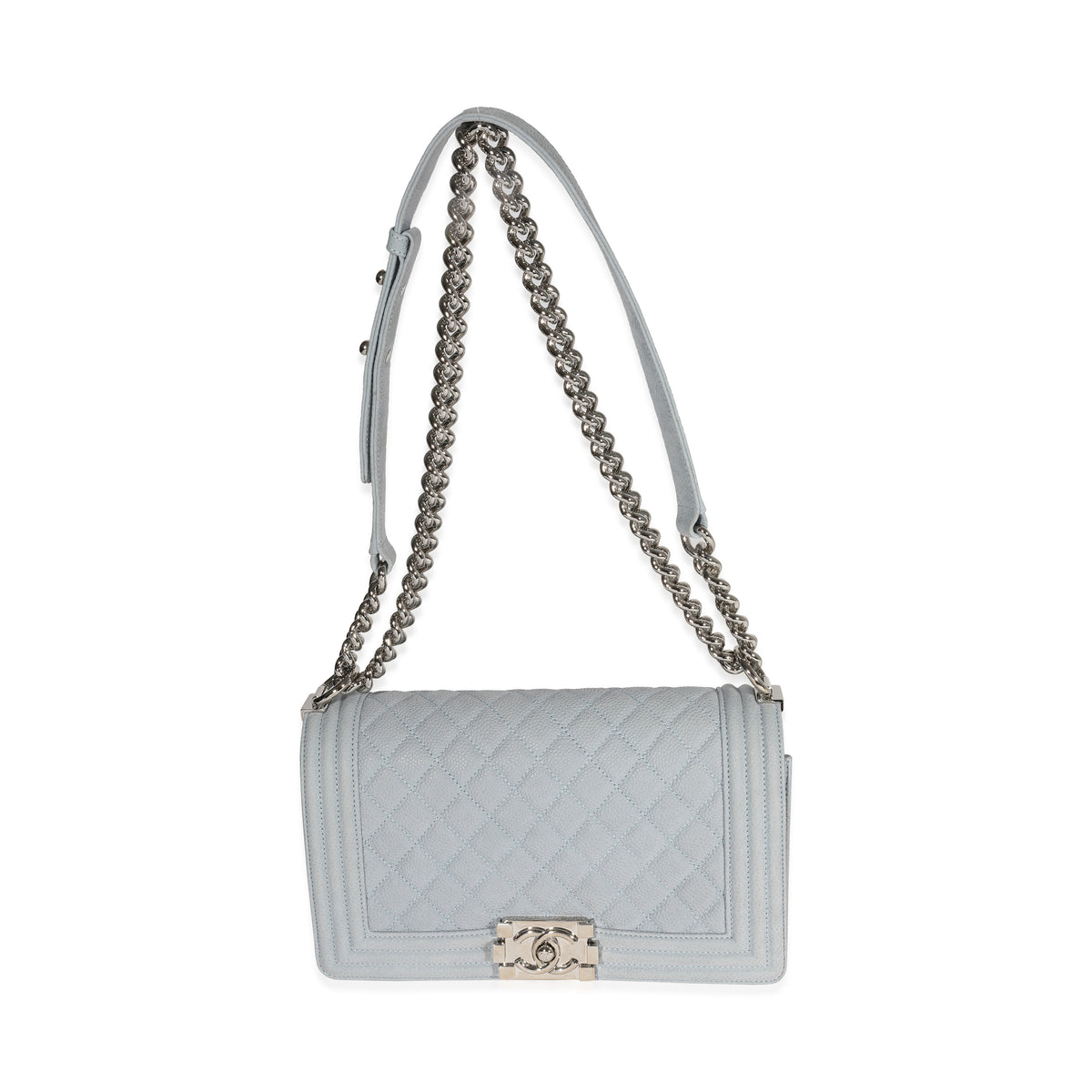 Chanel Light Blue Quilted Washed Caviar Old Medium Boy Handbag Handbag bv
