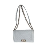 Chanel Light Blue Quilted Washed Caviar Old Medium Boy Handbag Handbag bv