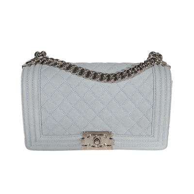 Chanel Light Blue Quilted Washed Caviar Old Medium Boy Handbag Handbag