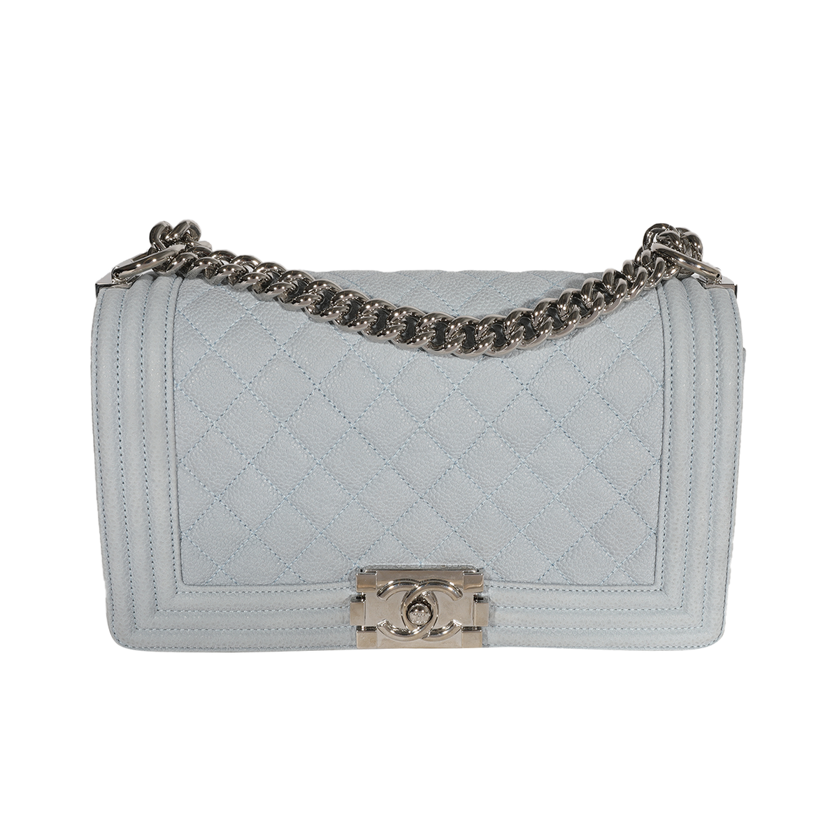 Light Blue Quilted Washed Caviar Old Medium Boy Bag