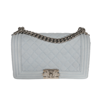 Light Blue Quilted Washed Caviar Old Medium Boy Handbag