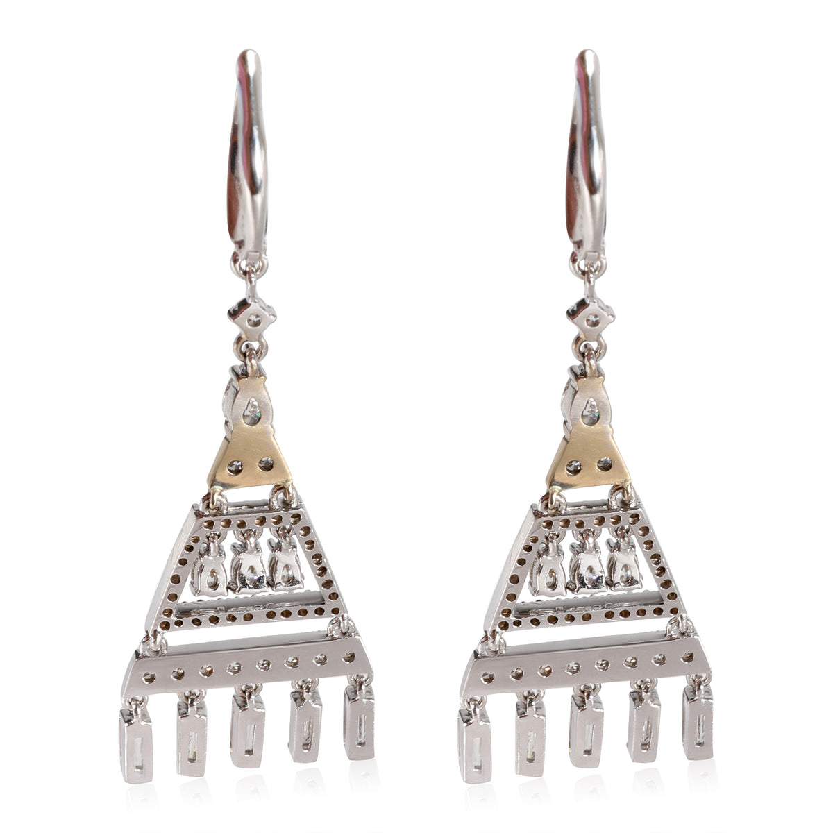 Art Deco Pyramid  Diamond Earrings in 18k White Gold 3.07 CTW