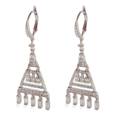 Art Deco Pyramid  Diamond Earrings in 18k White Gold 3.07 CTW