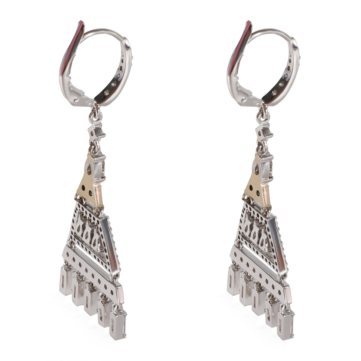 Art Deco Pyramid  Diamond Earrings in 18k White Gold 3.07 CTW