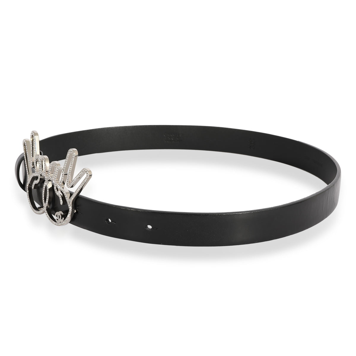 Chanel Black Calfskin Crystal Peace Sign Emoji Belt 65/26 bv
