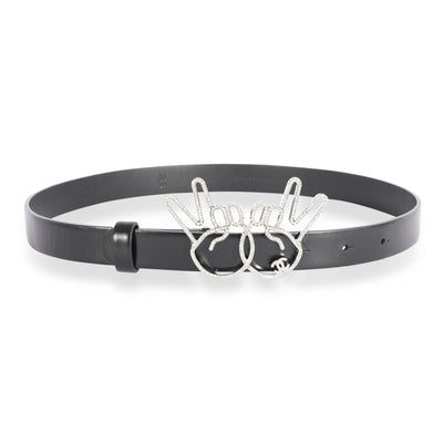 Chanel Black Calfskin Crystal Peace Sign Emoji Belt 65/26 fv