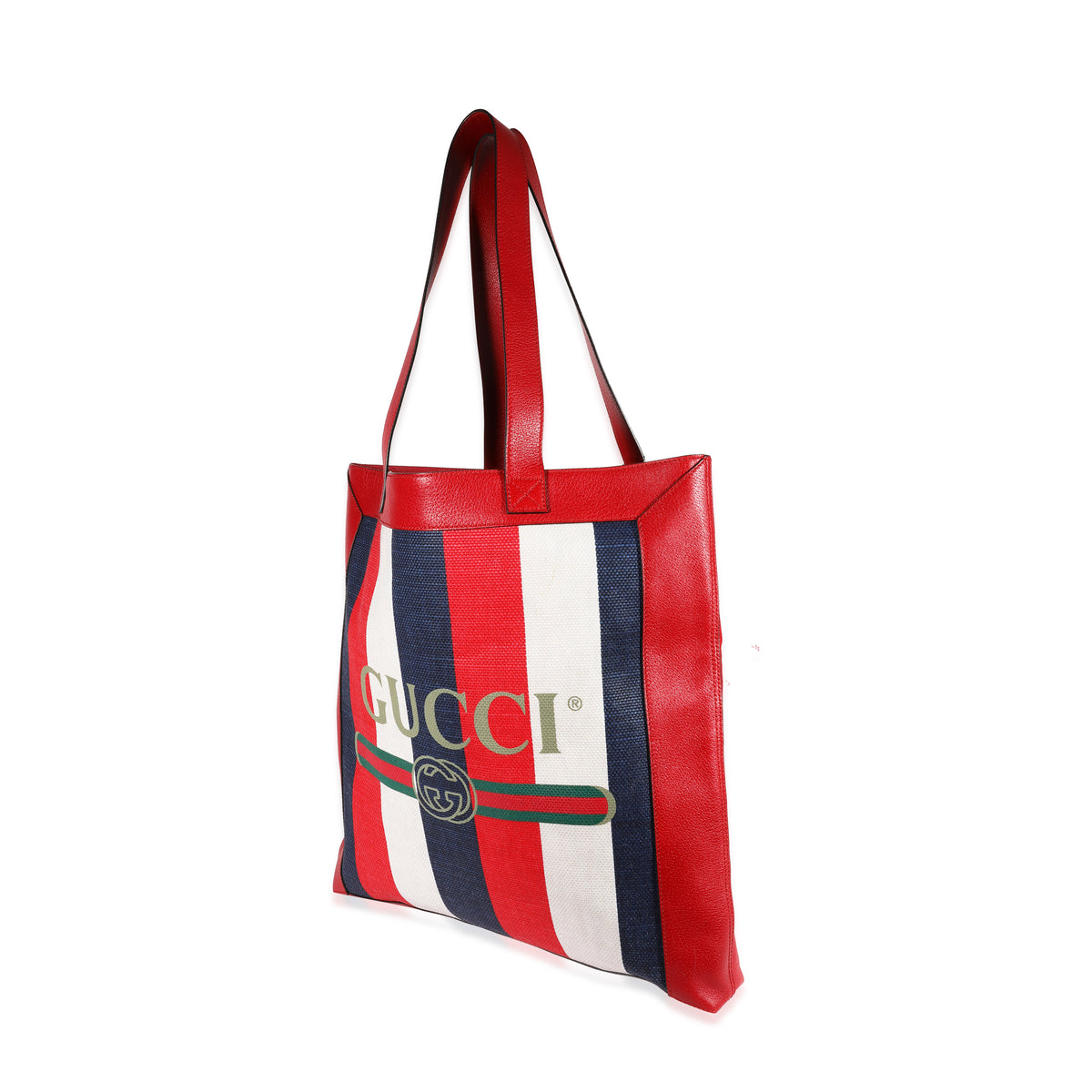 Red, White, & Blue Logo Stripe Canvas and Leather Tote