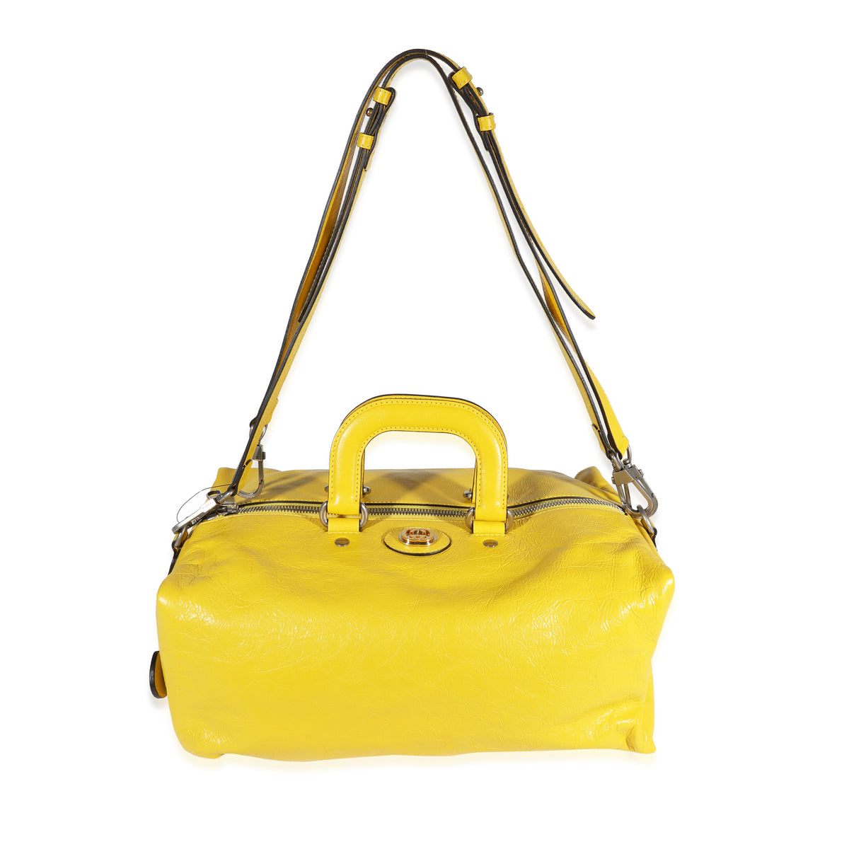 Yellow Soft Crinkled Leather Convertible Backpack Satchel