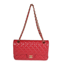 Red Quilted Lambskin Medium Classic Double Flap Bag