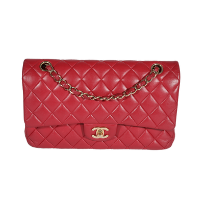 Red Quilted Lambskin Medium Classic Double Flap Bag