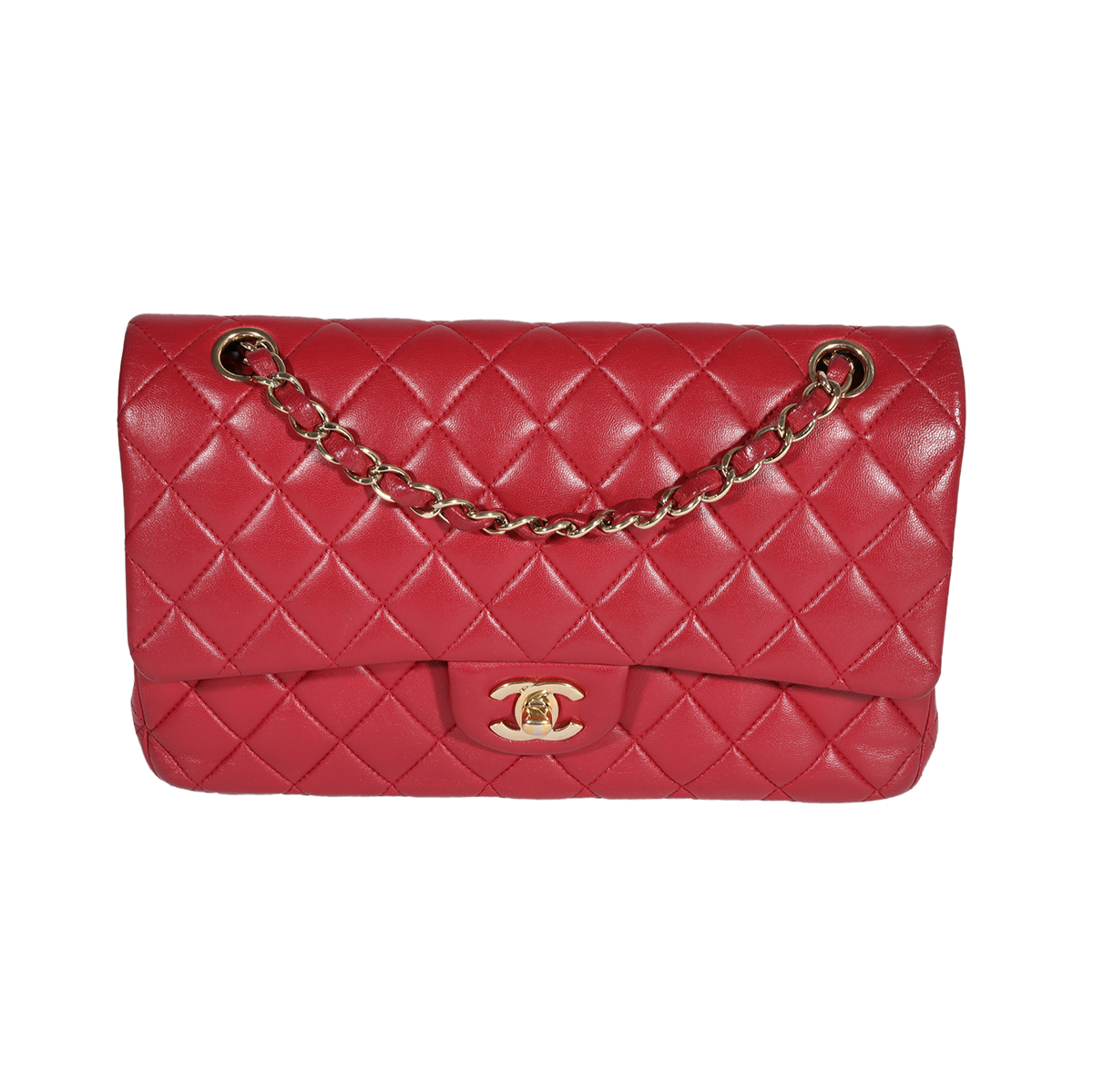 Red Quilted Lambskin Medium Classic Double Flap Bag