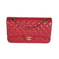 Red Quilted Lambskin Medium Classic Double Flap Bag