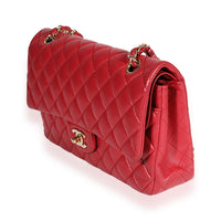 Red Quilted Lambskin Medium Classic Double Flap Bag