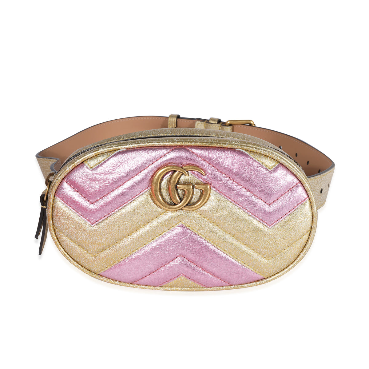 Pink & Gold Metallic Matelassé Marmont Belt Bag 85