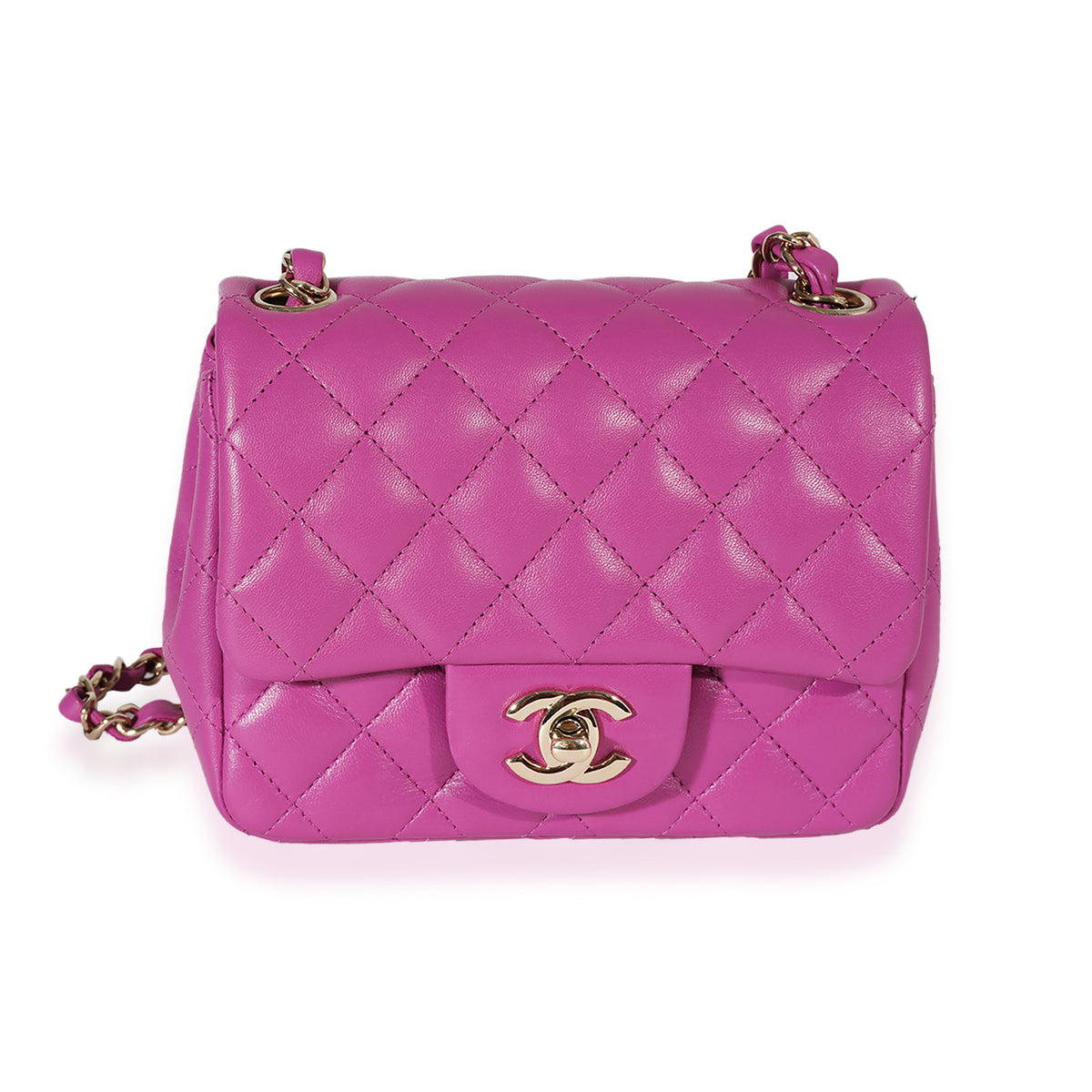 Purple Quilted Lambskin Mini Square Classic Flap Bag