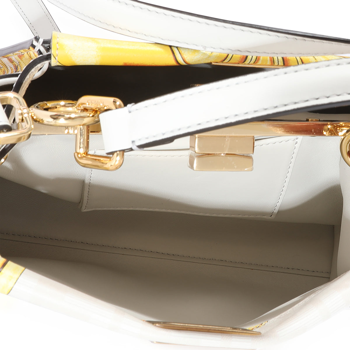 Fendi x Versace Fendace Gold Baroque & White FF Motif Mini Peekaboo Handbag ad1