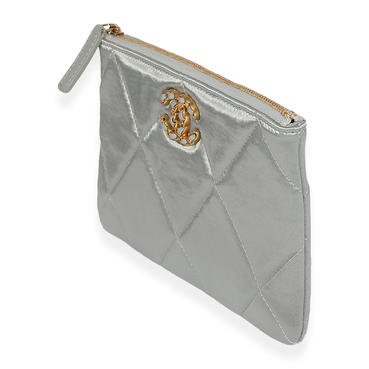 Gray Quilted Satin Chanel 19 O-Case