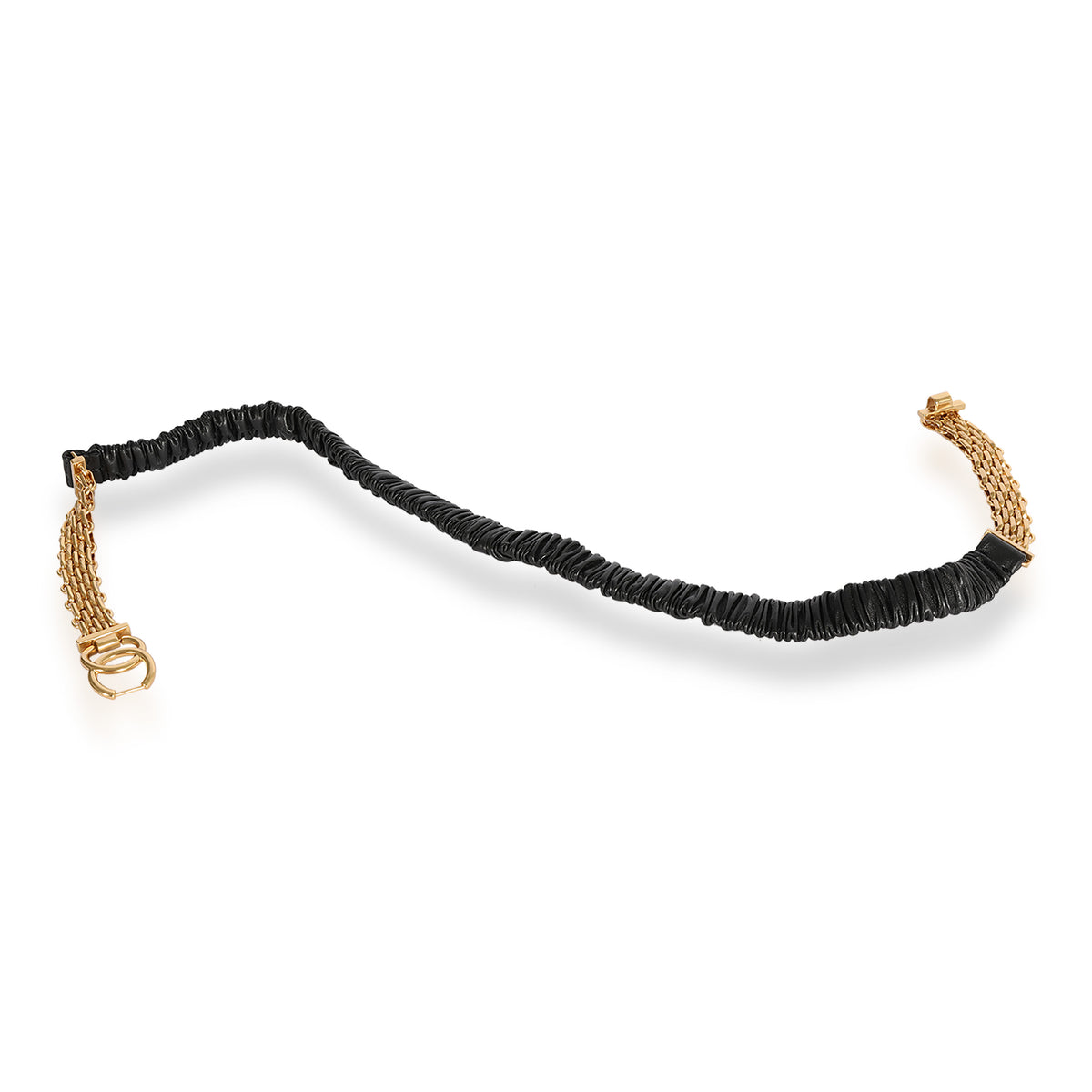 Chanel Black Elastic Lambskin & Gold Chain CC Belt stamp