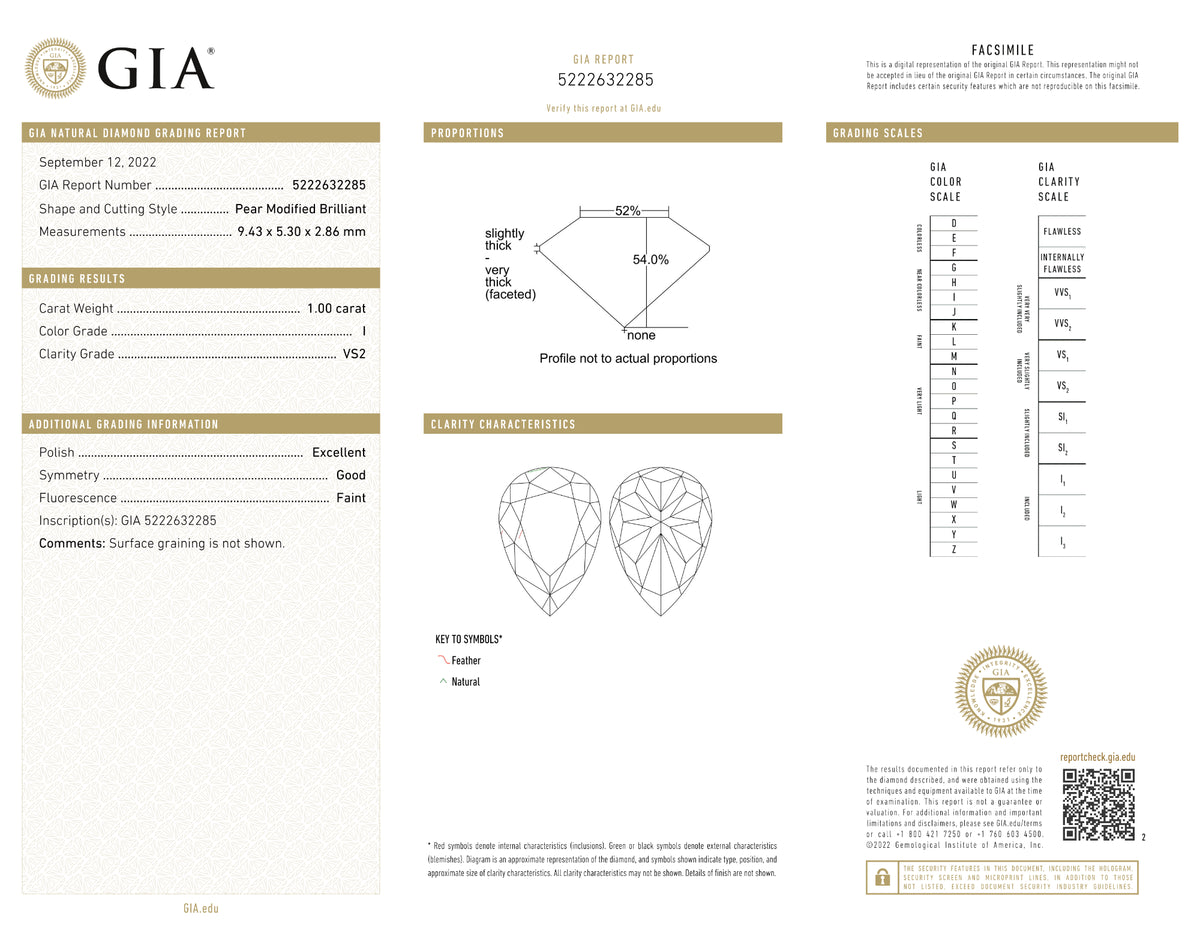 GIA Certified 1.00 Ct Pear cut I VS2 Loose Diamond