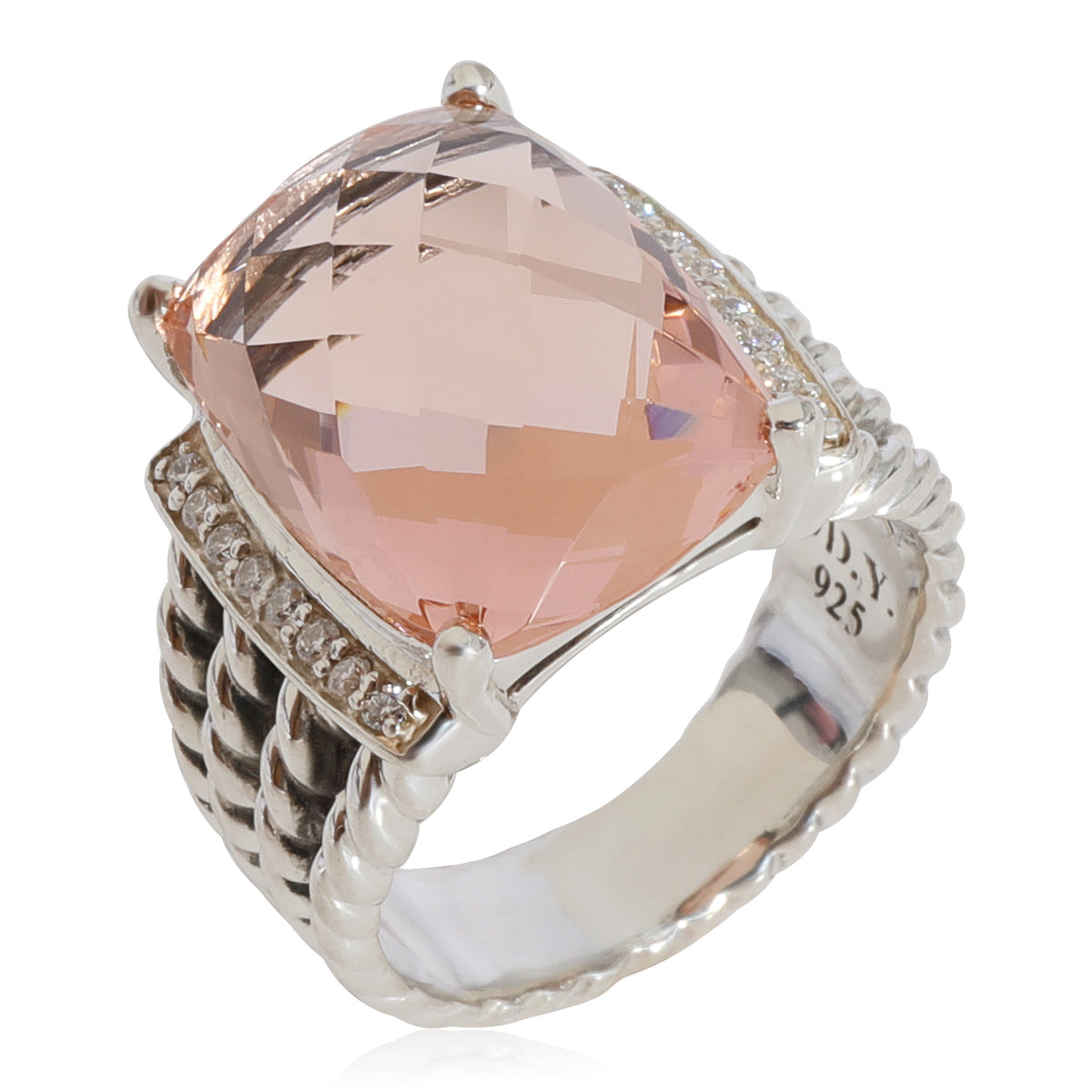 Wheaton Morganite Diamond  Ring in Sterling Silver 0.13