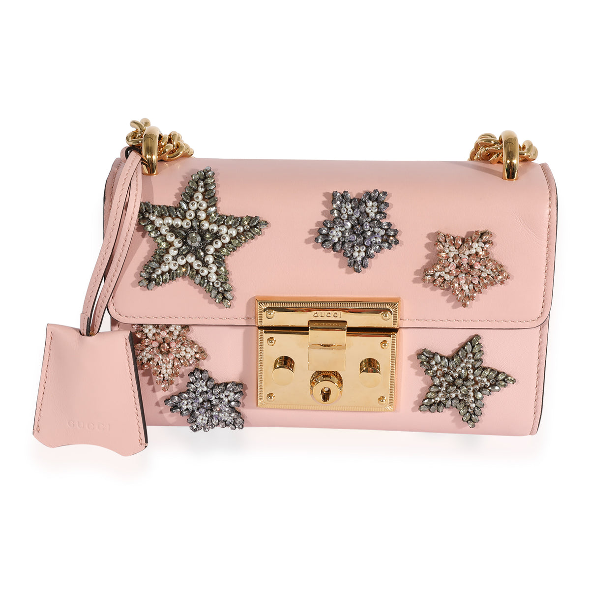 Crystal Star Pink Calfskin Small Padlock Bag