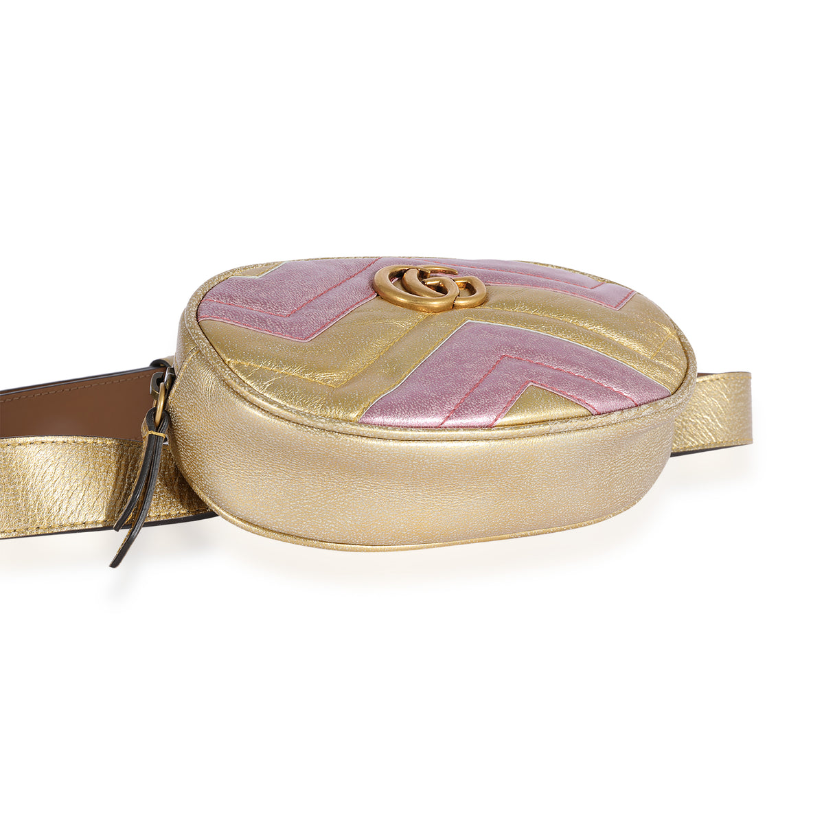 Metallic Gold & Pink Matelassé Marmont Belt Bag