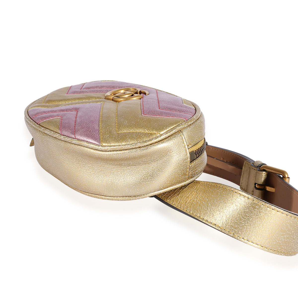 Metallic Gold & Pink Matelassé Marmont Belt Bag