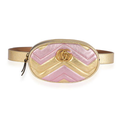 Metallic Gold & Pink Matelassé Marmont Belt Bag