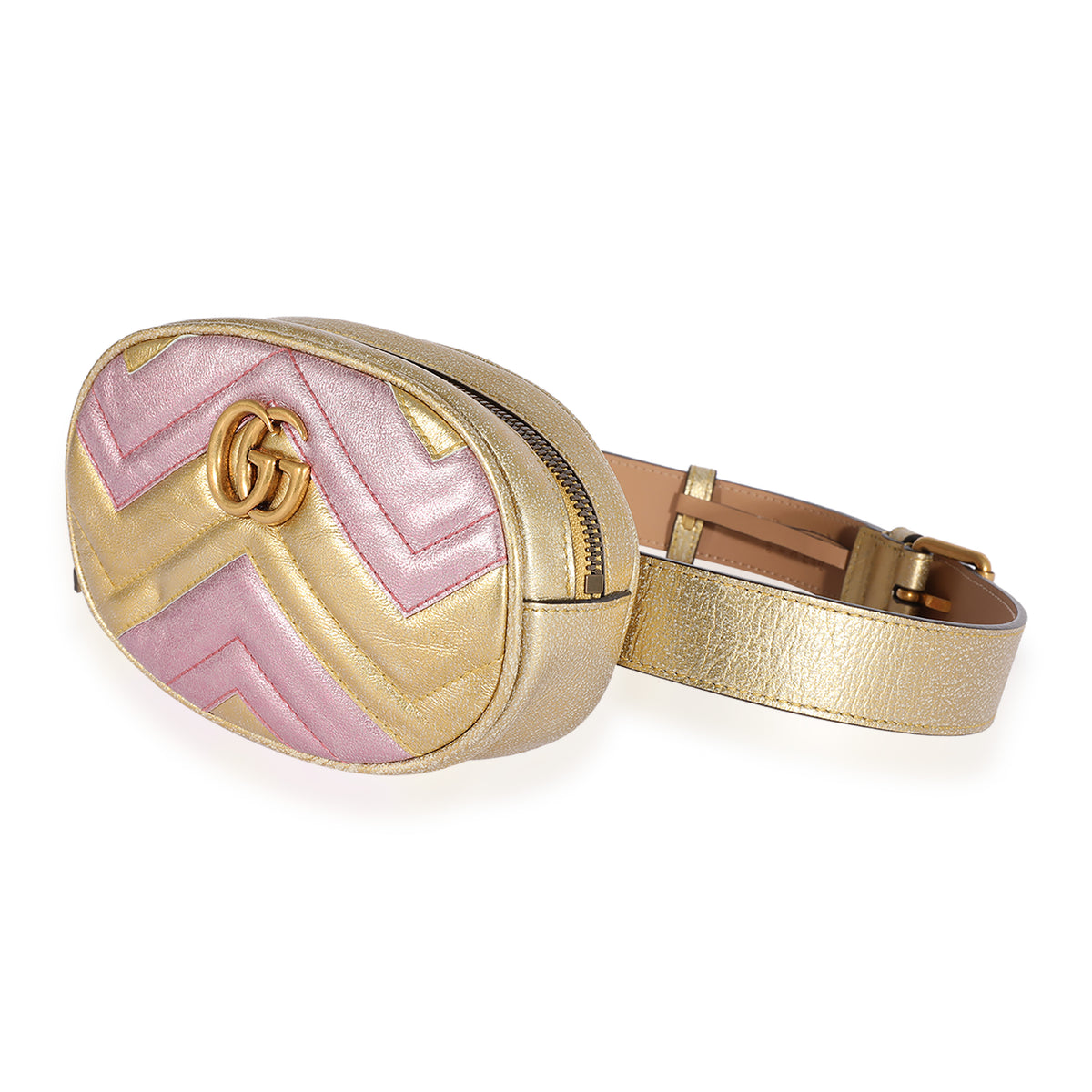 Metallic Gold & Pink Matelassé Marmont Belt Bag