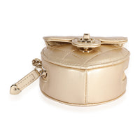 Chanel Metallic Gold Quilted Lambskin Heart Coin Purse Necklace Handbag stamp