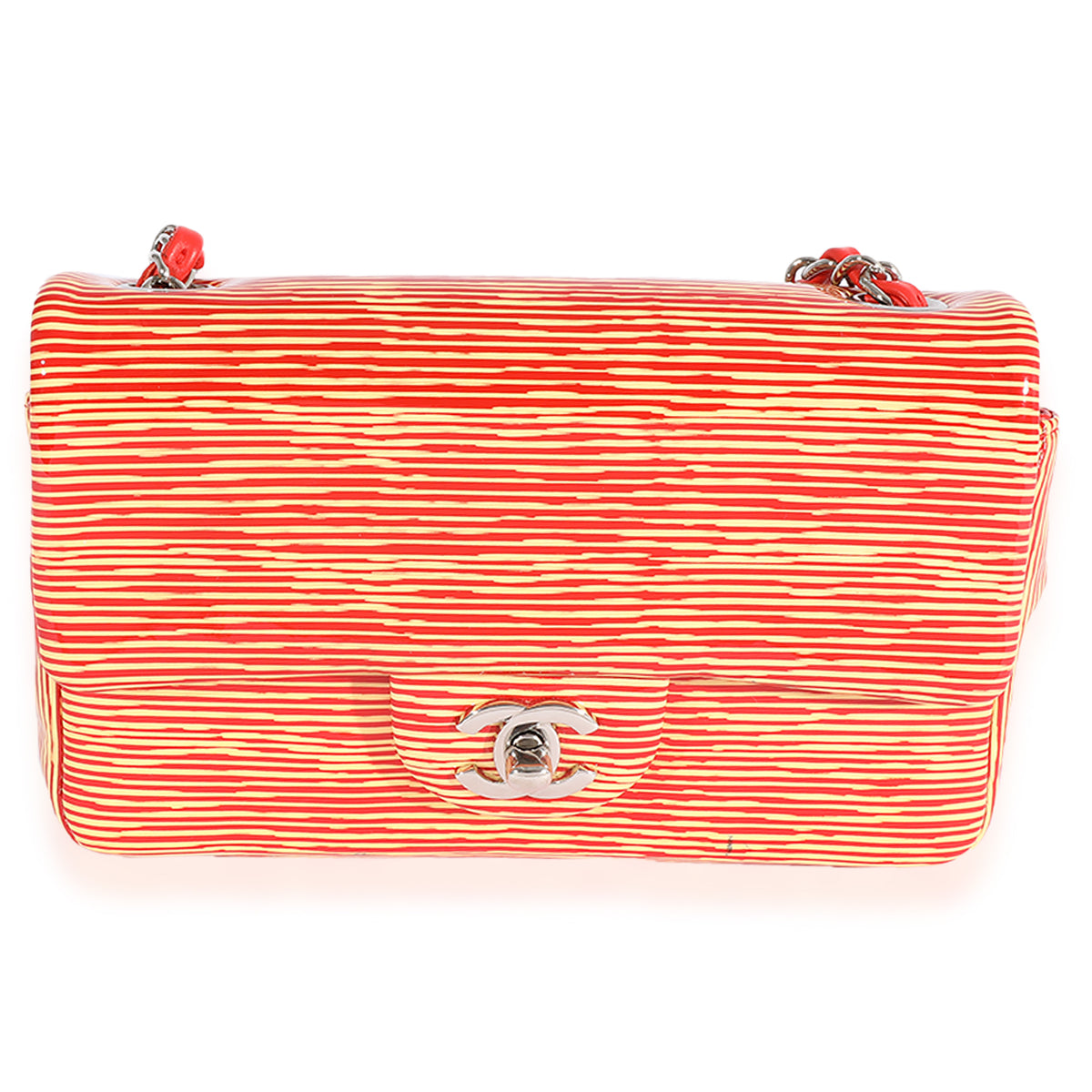 Red Striped Patent Mini Rectangular Classic Flap Bag