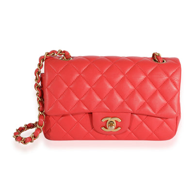 Chanel Coral Quilted Lambskin Mini Rectangular Classic Flap Bag Handbag fv