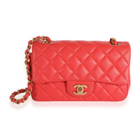 Chanel Coral Quilted Lambskin Mini Rectangular Classic Flap Bag Handbag fv